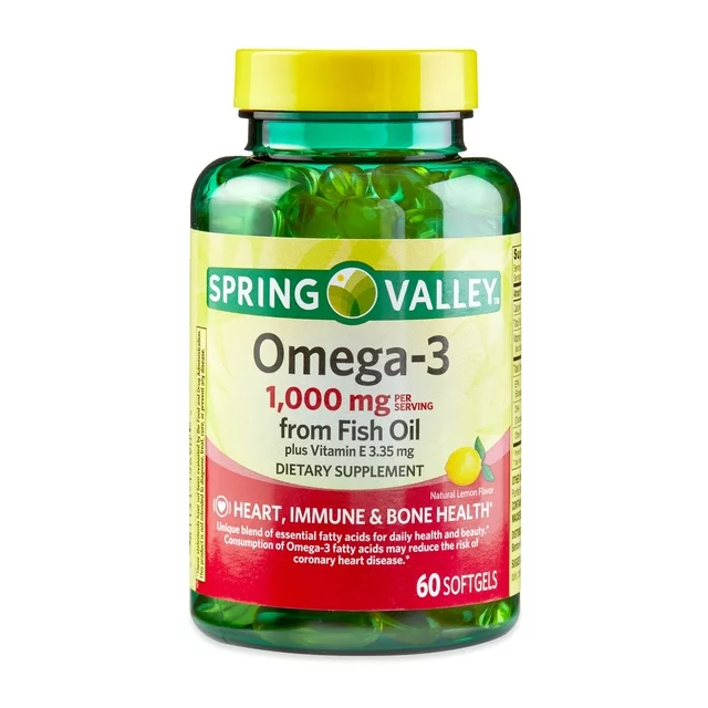 Spring Valley Omega-3 Fish Oil† Softgels, 1000 mg, 60 unidades
