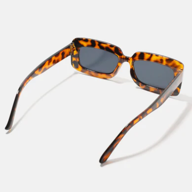 Cheetah Print Rectangular Framed Retro Sunglasses