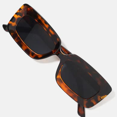 Cheetah Print Rectangular Framed Retro Sunglasses